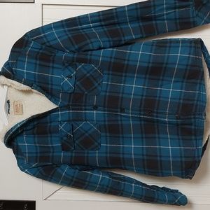 Boston traders soft Sherpa lined hooded flannel button down jacket